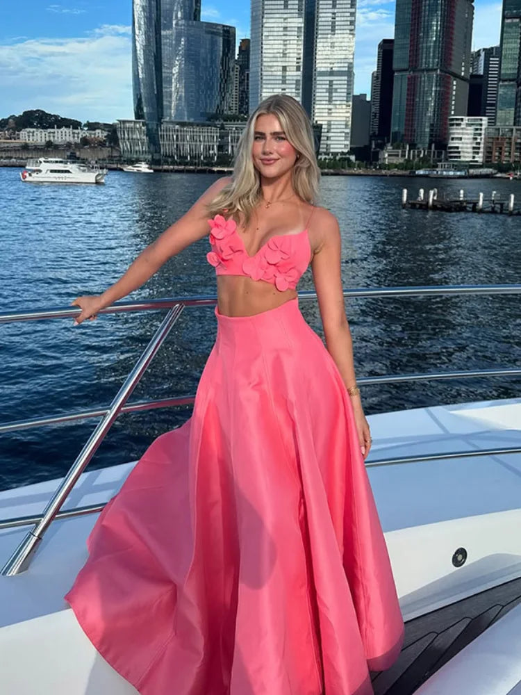 2025 Spring Lady Vacation Sets. Elegant Solid Loose High Waist Long Skirts Set