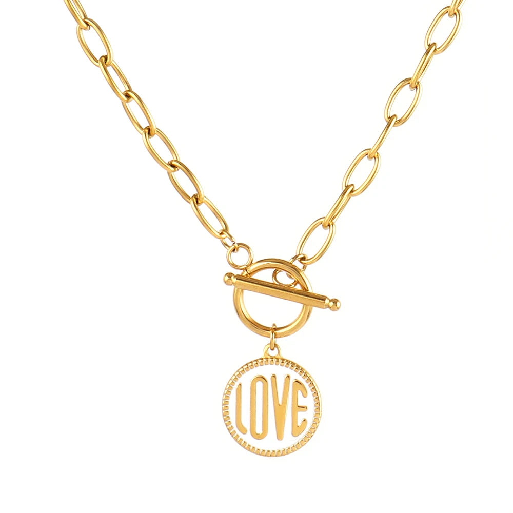 316L Stainless Steel Heart Necklace For Women OT Buckle Choker Necklace Eye Shape Color Enamel Pendant Necklaces Chains Jewelry