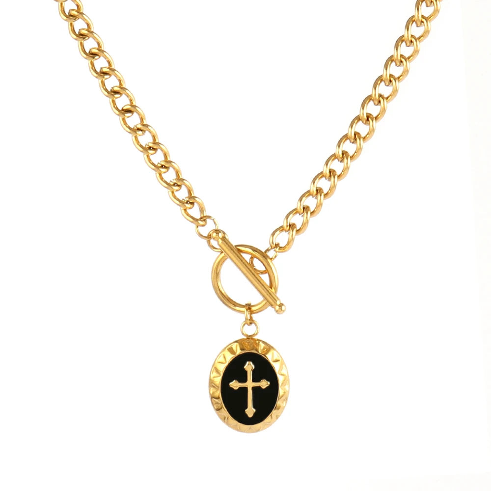 316L Stainless Steel Heart Necklace For Women OT Buckle Choker Necklace Eye Shape Color Enamel Pendant Necklaces Chains Jewelry
