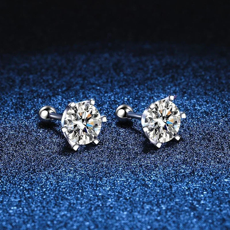 6 MM Prong Diamond Earrings Fine Jewelry, 0.5-2ct Moissanite Screw Stud Earrings D Color, 925 Sterling Silver