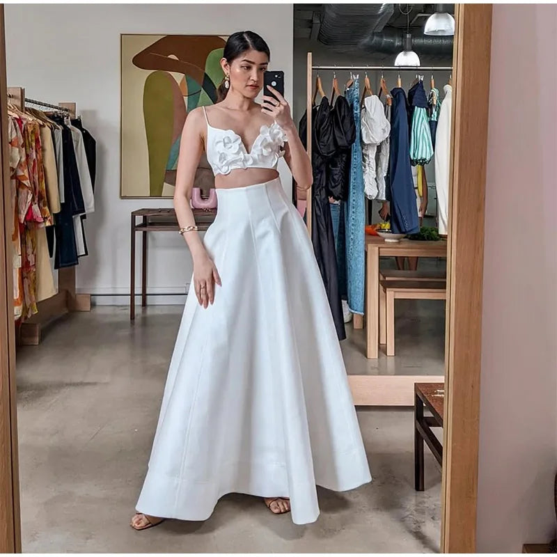 2025 Spring Lady Vacation Sets. Elegant Solid Loose High Waist Long Skirts Set