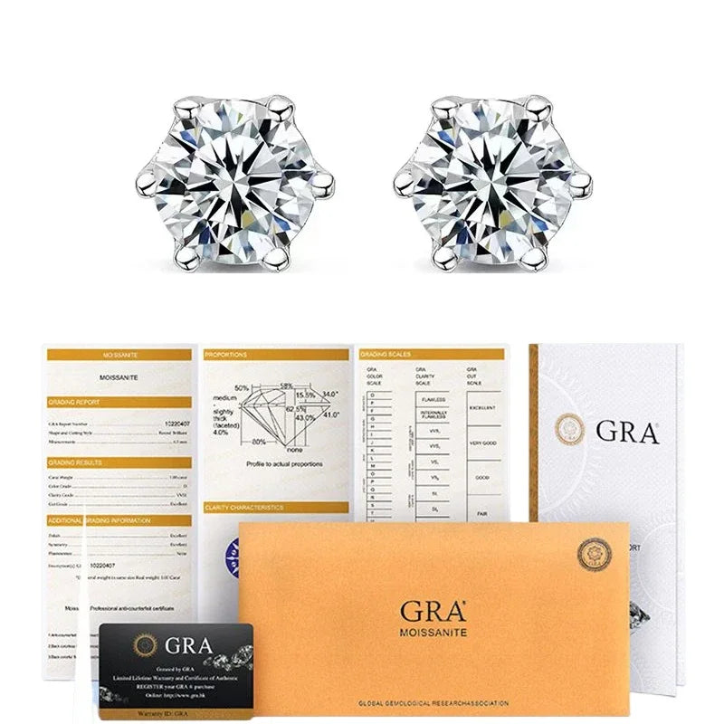 6 MM Prong Diamond Earrings Fine Jewelry, 0.5-2ct Moissanite Screw Stud Earrings D Color, 925 Sterling Silver