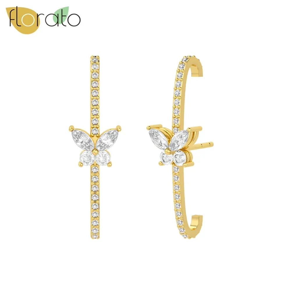 1PC 925 Sterling Silver Ear Needle Colorful Zircon Chain Tassel Hoop Earrings for Women Two Holes Earring Jewelry