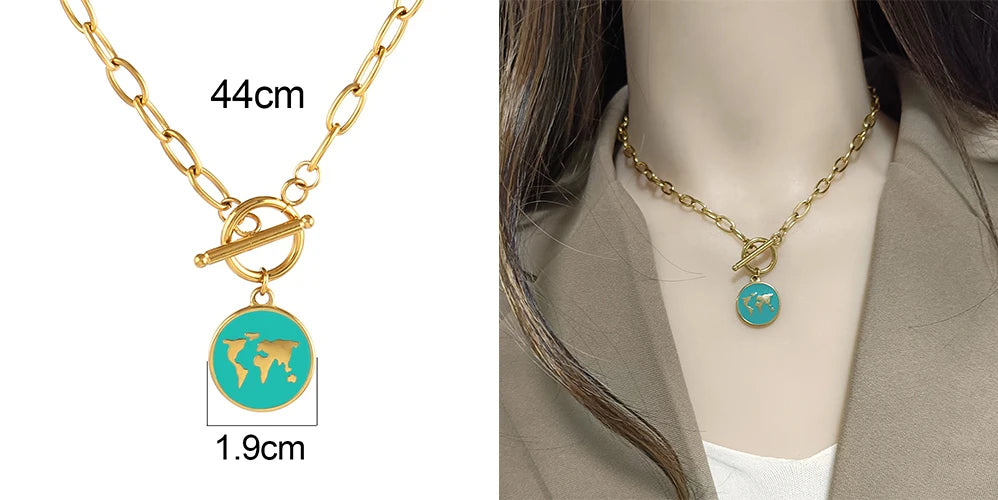 316L Stainless Steel Heart Necklace For Women OT Buckle Choker Necklace Eye Shape Color Enamel Pendant Necklaces Chains Jewelry