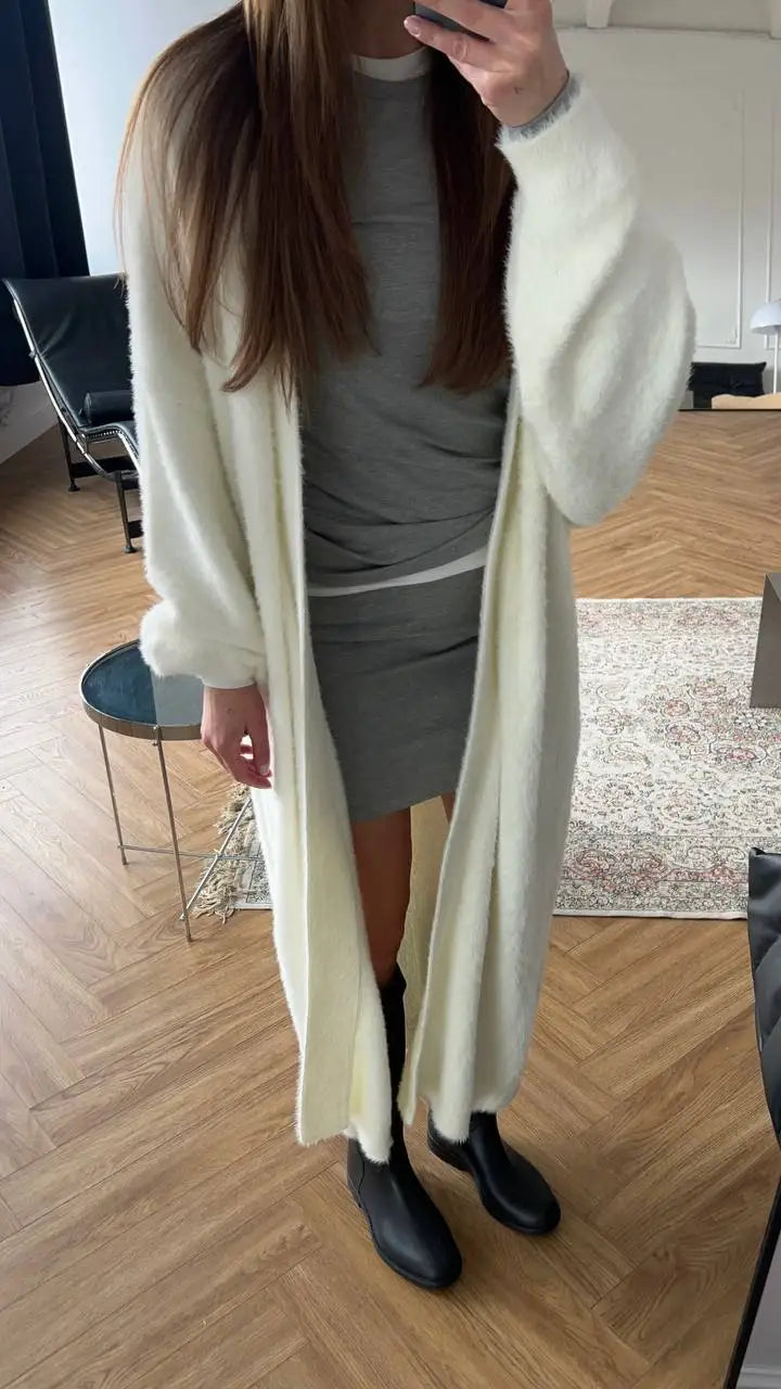 2025 Soft Knitted Set Women Autumn Winter Casual Long Sweater Cardigan with Belt & Vest Midi Dresses Solid Tracksuit