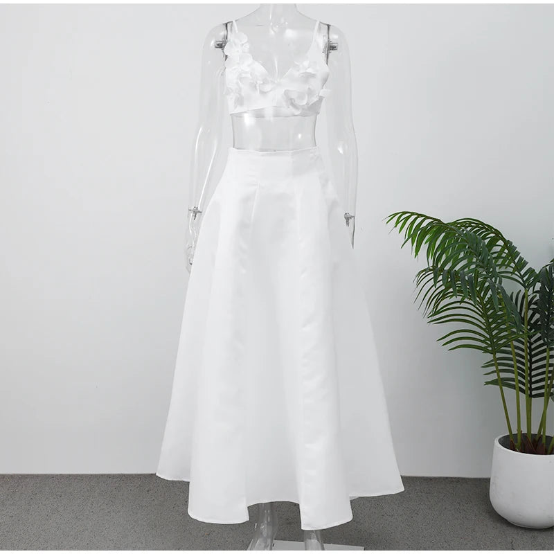 2025 Spring Lady Vacation Sets. Elegant Solid Loose High Waist Long Skirts Set
